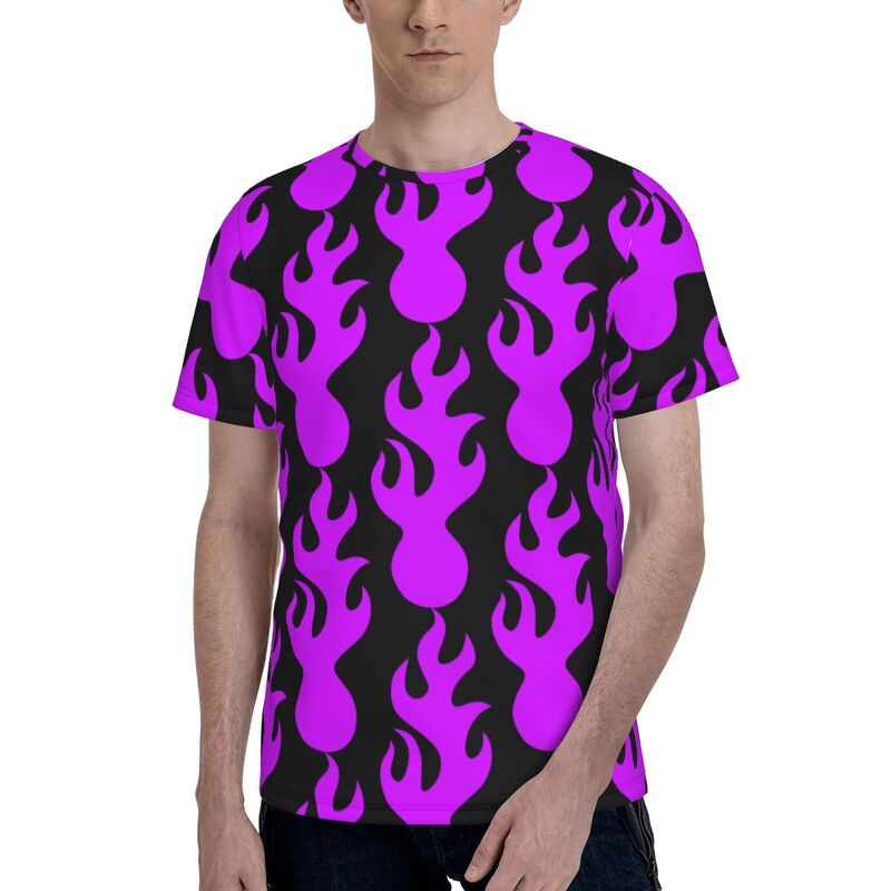 Men's Short Sleeve fire Purple flame T Shirt Full 3D printed