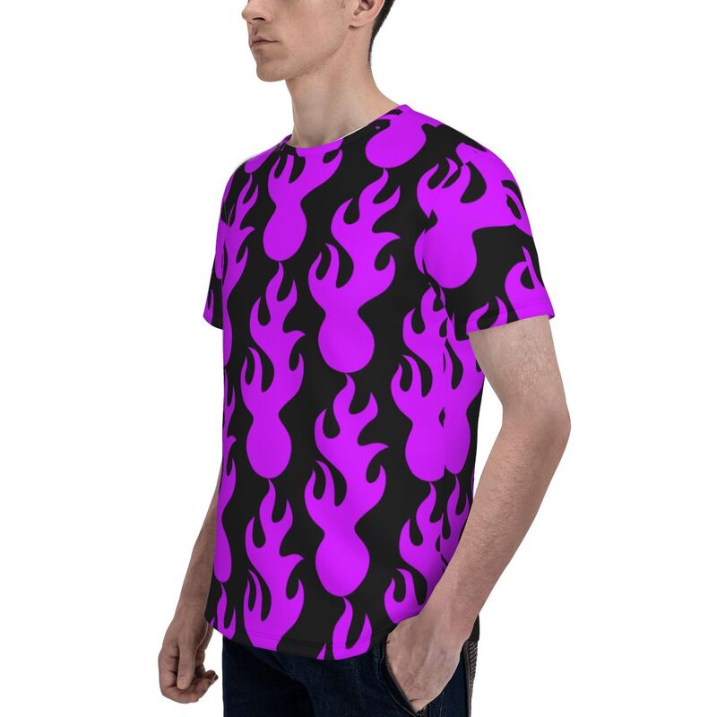 Men's Short Sleeve fire Purple flame T Shirt Full 3D printed