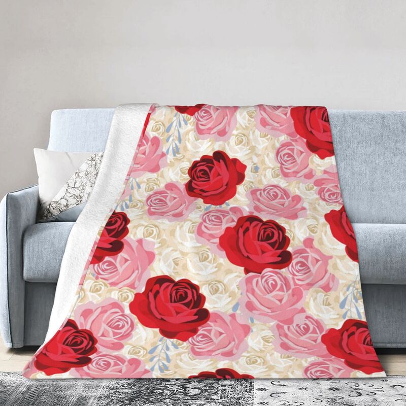 Pink rose Fleece Blanket 3D Couch Sofa Warm Bed Throw Blanket