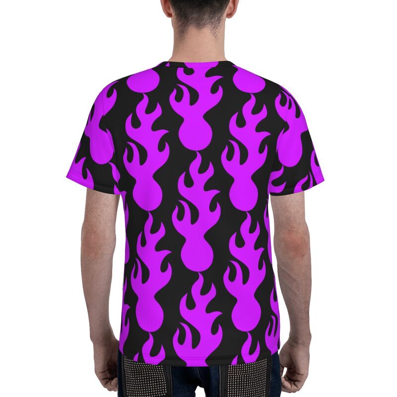 Men's Short Sleeve fire Purple flame T Shirt Full 3D printed