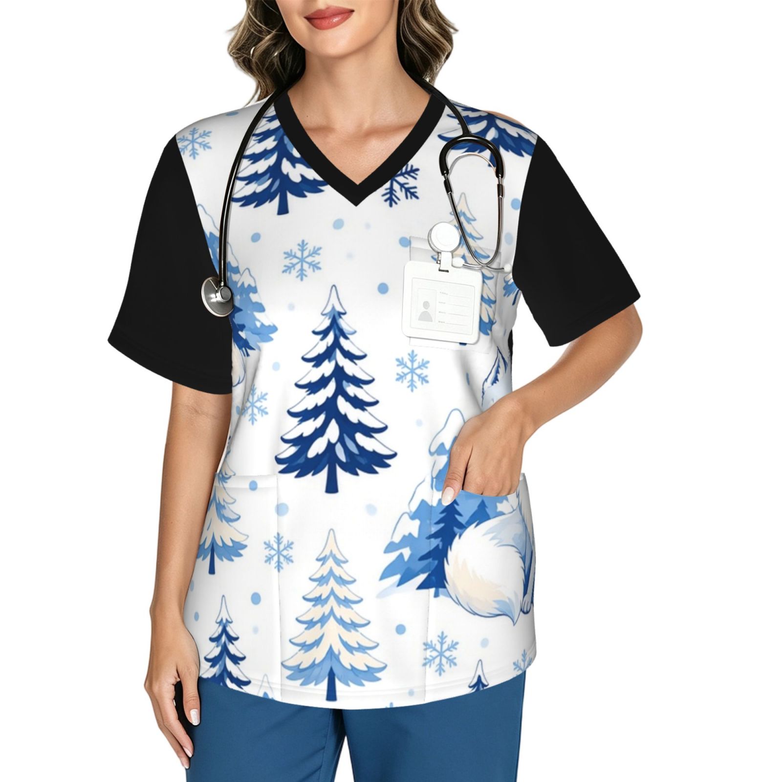 snowfox2_scrub_2496x2991 Women's V neck scrub top