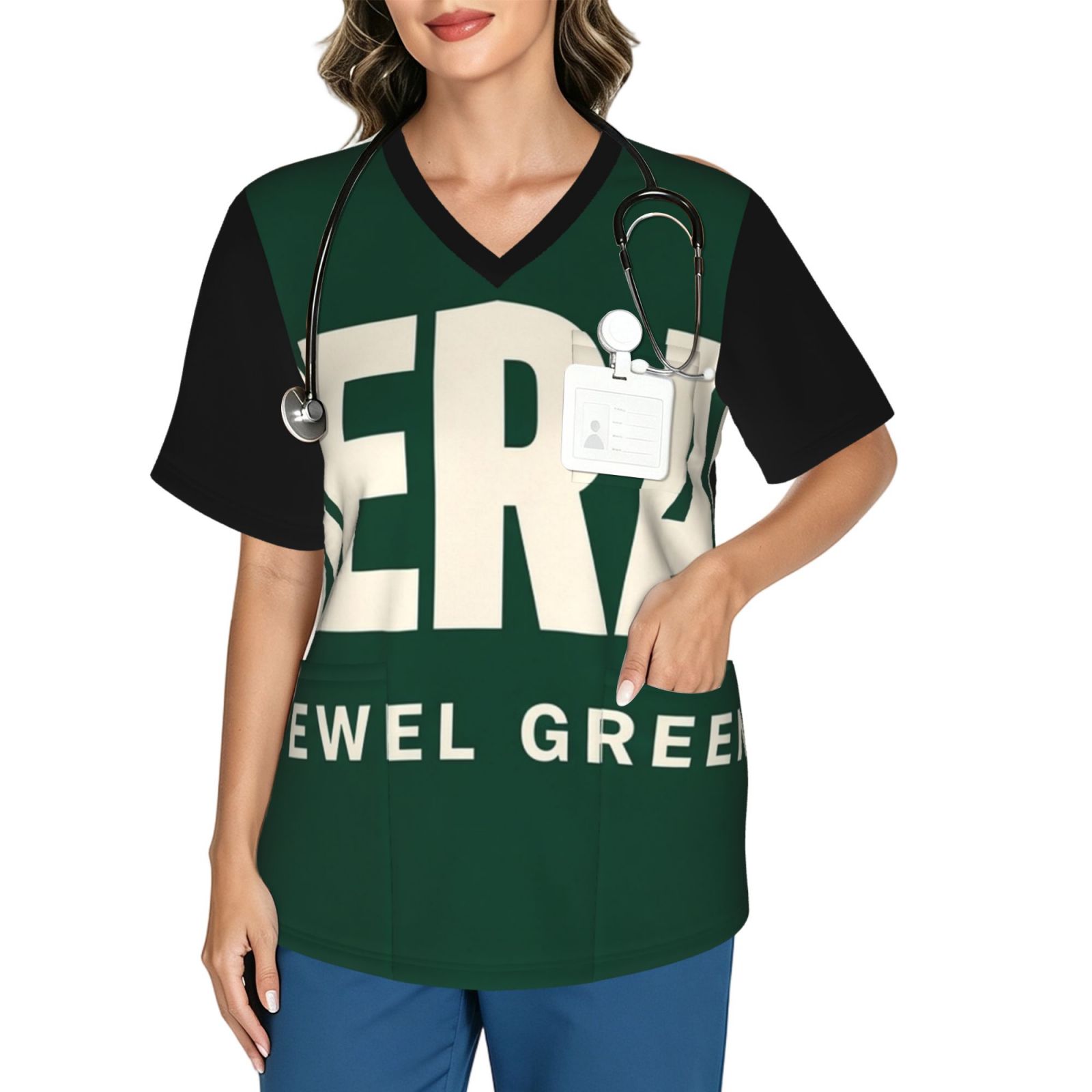 emeraldtxt_scrub_2496x2991 Women's V neck scrub top
