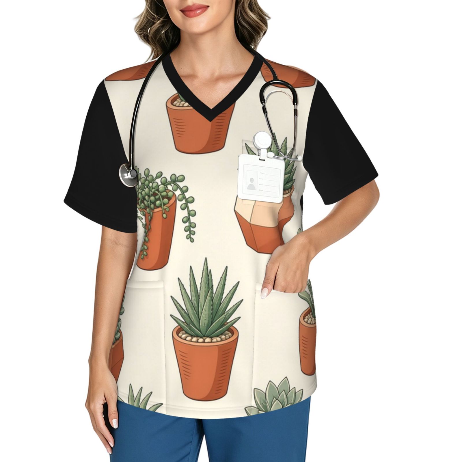 succpot_scrub_2496x2991 Women's V neck scrub top
