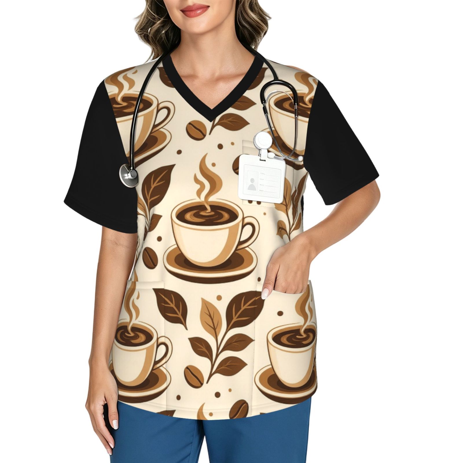 coffeecup_scrub_2496x2991 Women's V neck scrub top