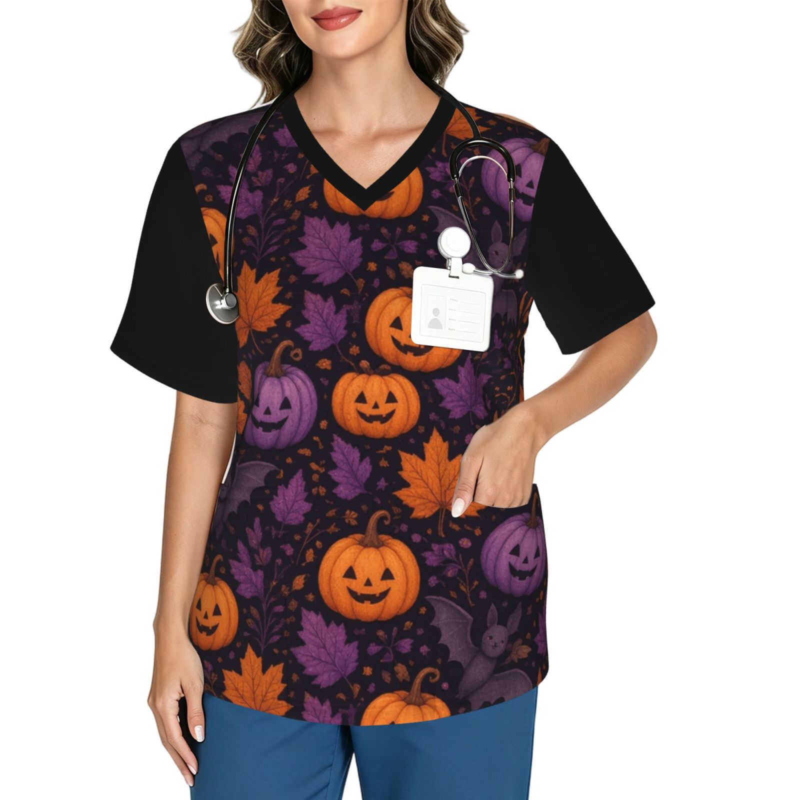 halloween_scrub_2496x2991 Women's V neck scrub top