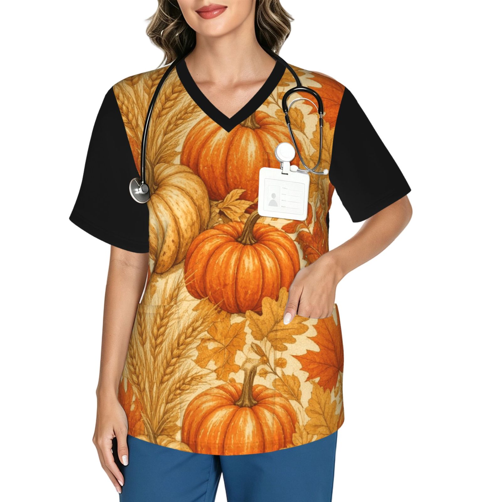 thanksgiving_scrub_2496x2991 Women's V neck scrub top