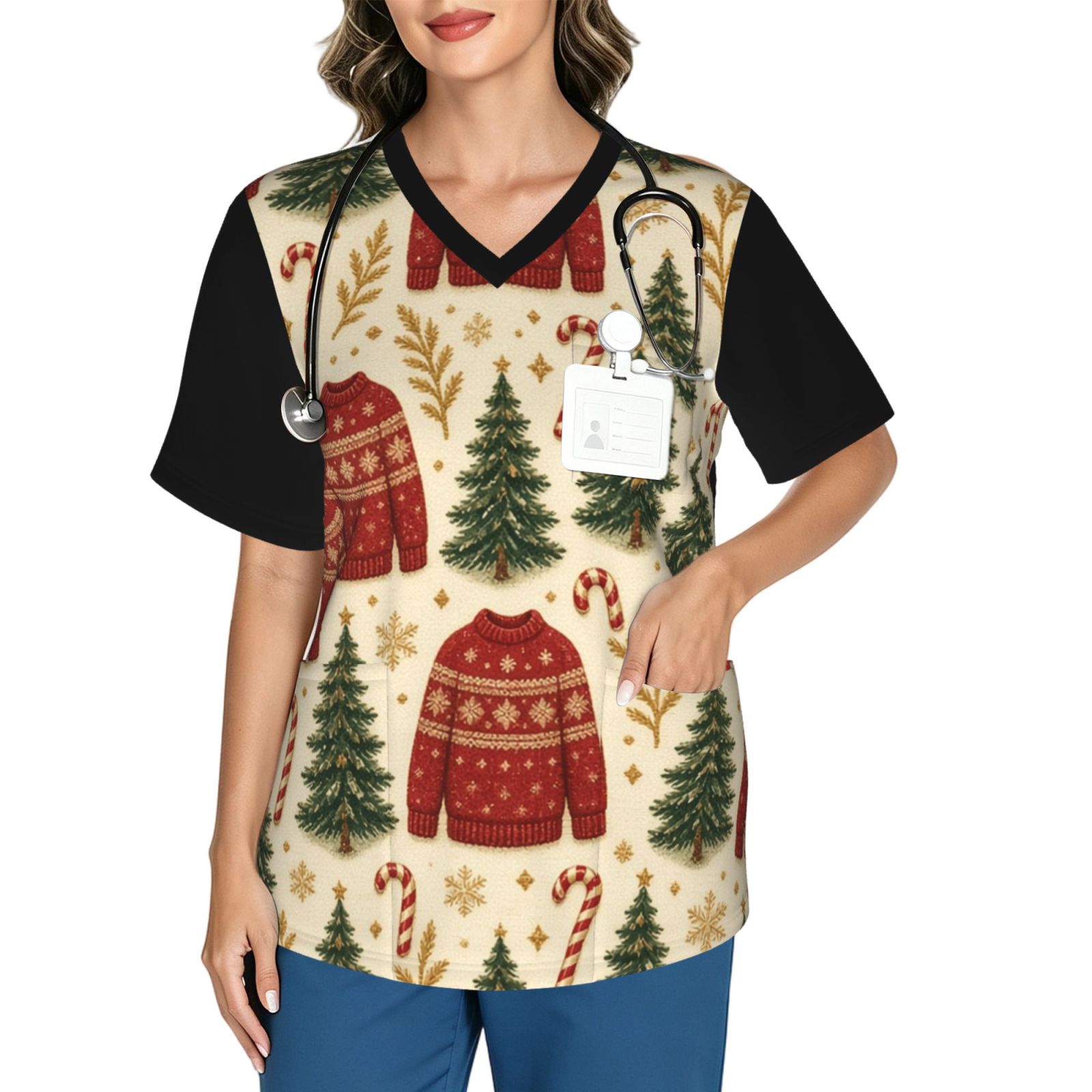 christmas_scrub_2496x2991 Women's V neck scrub top
