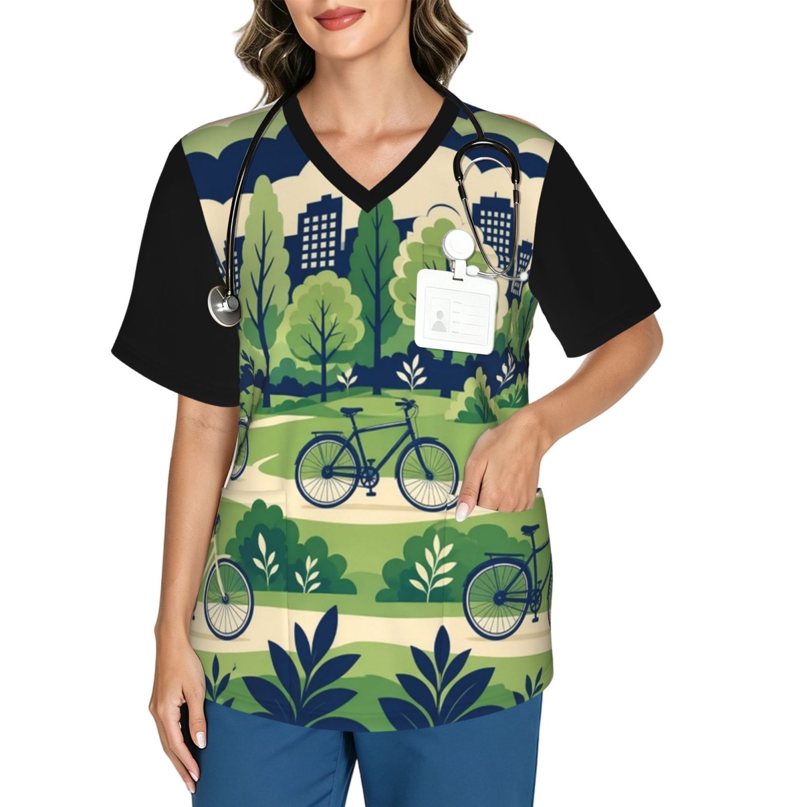 parkbike_scrub_2496x2991 Women's V neck scrub top