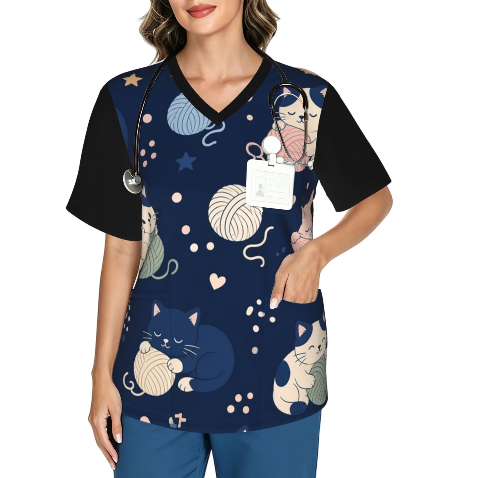 catsyarn2_scrub_2496x2991 Women's V neck scrub top