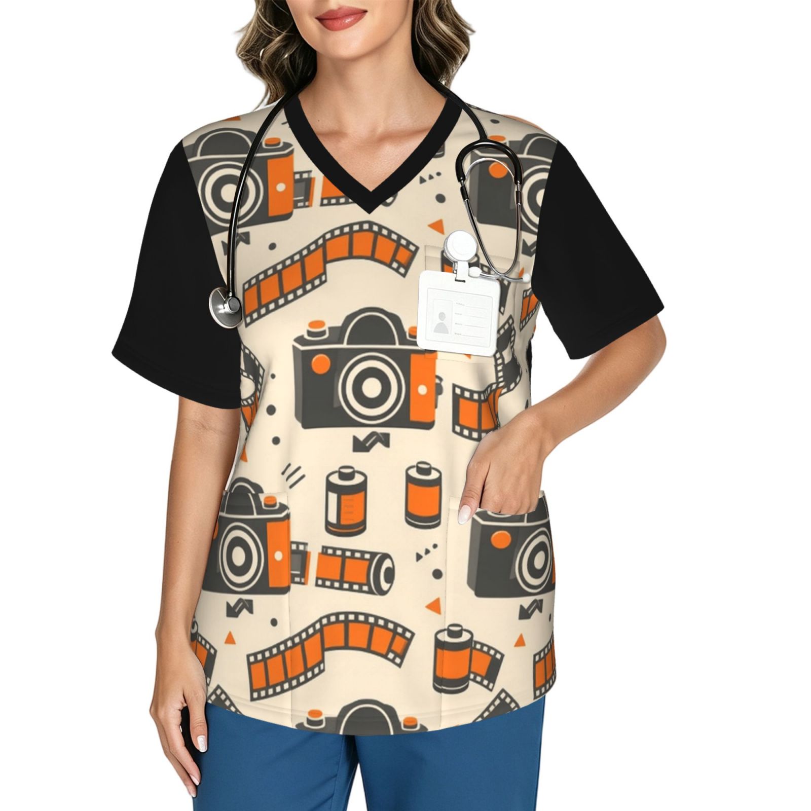 retrocams2_scrub_2496x2991 Women's V neck scrub top