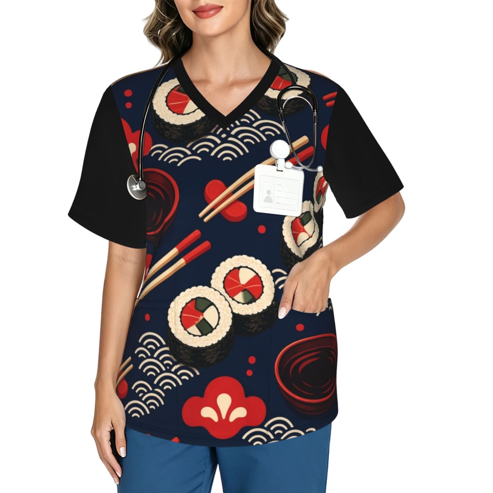 sushiroll_scrub_2496x2991 Women's V neck scrub top