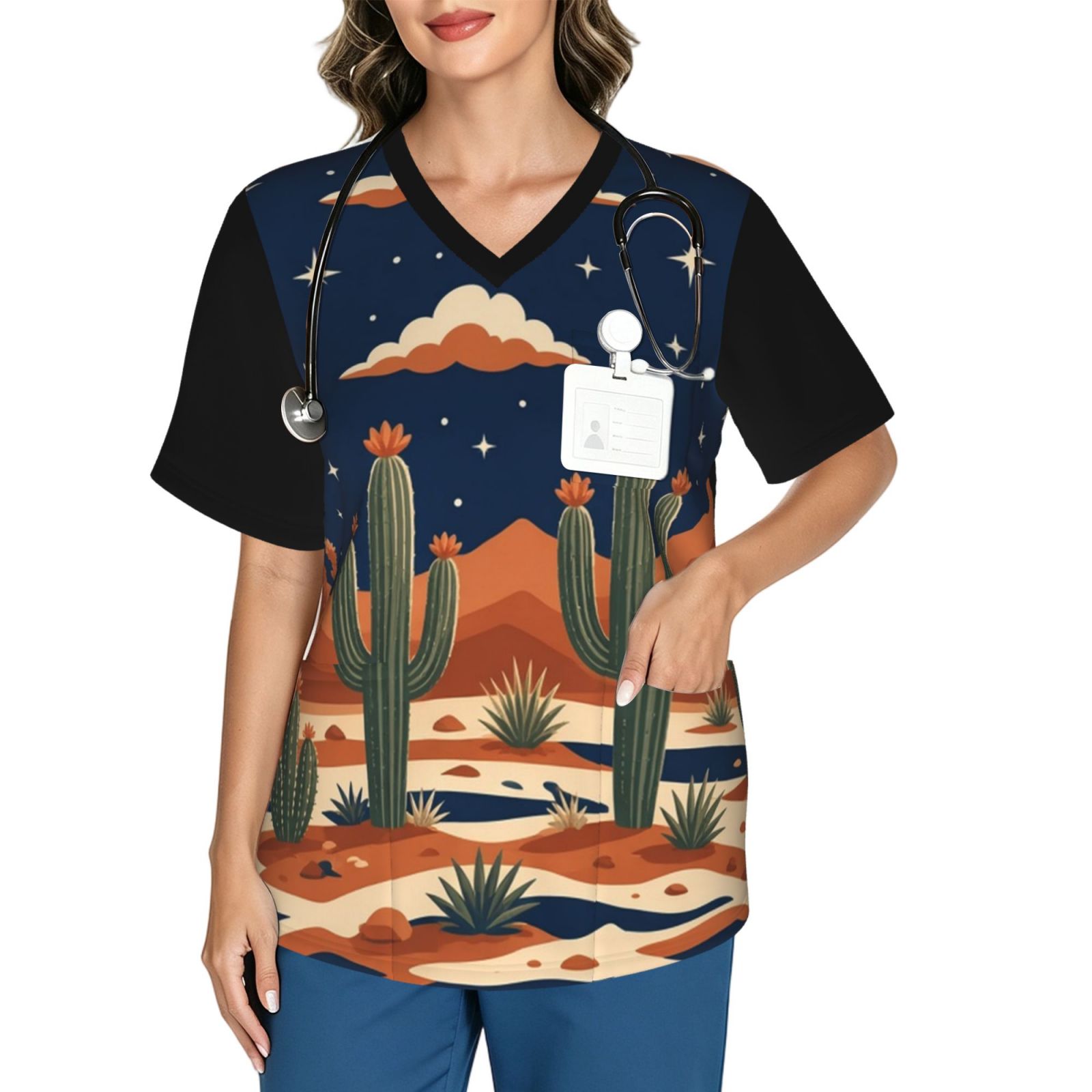 cactusstar_scrub_2496x2991 Women's V neck scrub top